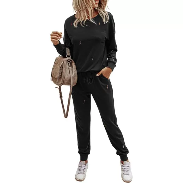imagePRETTYGARDEN Womens Tie Dye Two Piece Tracksuit Set Long Sleeve Sweatshirt with Long PantsSolidblack