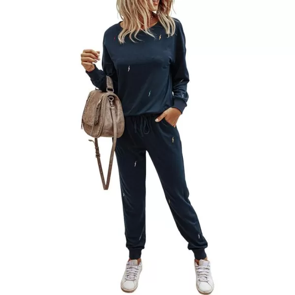 imagePRETTYGARDEN Womens Tie Dye Two Piece Tracksuit Set Long Sleeve Sweatshirt with Long PantsSolidnavy