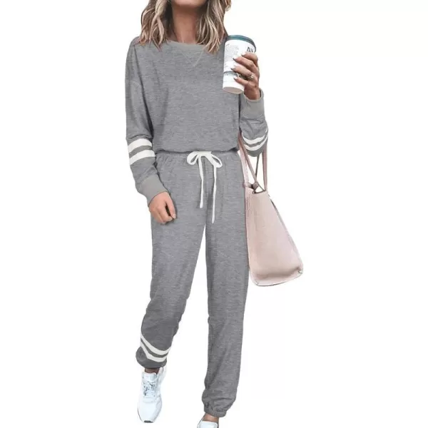 imagePRETTYGARDEN Womens Tie Dye Two Piece Tracksuit Set Long Sleeve Sweatshirt with Long PantsStriped Grey