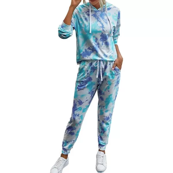 imagePRETTYGARDEN Womens Tie Dye Two Piece Tracksuit Set Long Sleeve Sweatshirt with Long PantsTie Dyelight Blue