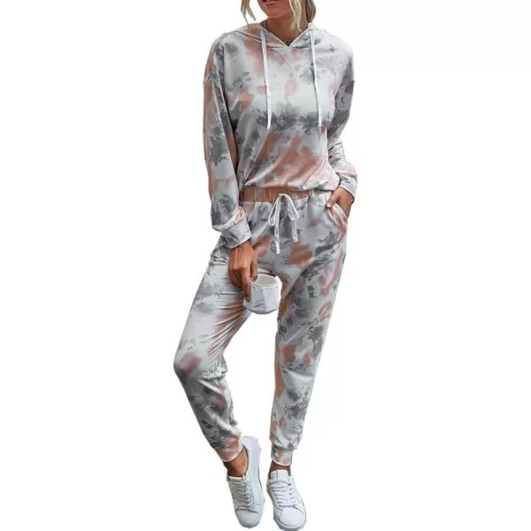 imagePRETTYGARDEN Womens Tie Dye Two Piece Tracksuit Set Long Sleeve Sweatshirt with Long PantsTie Dyeorange