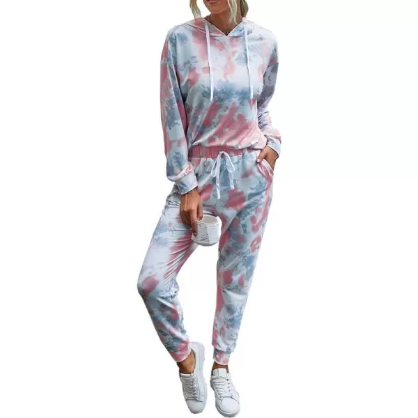 imagePRETTYGARDEN Womens Tie Dye Two Piece Tracksuit Set Long Sleeve Sweatshirt with Long PantsTie Dyepink