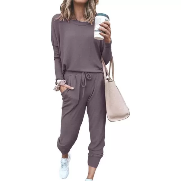 imagePRETTYGARDEN Womens Two Piece Outfit Long Sleeve Crewneck Pullover Tops And Long Pants TracksuitGrey