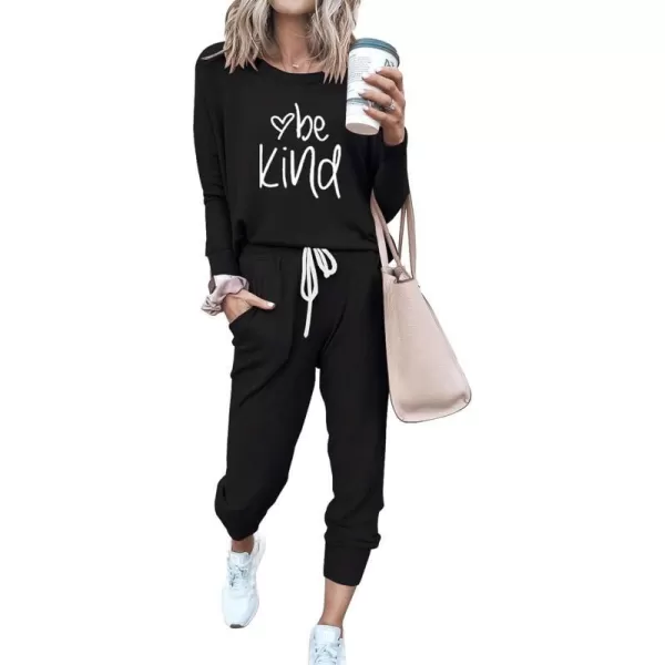 imagePRETTYGARDEN Womens Two Piece Outfit Long Sleeve Crewneck Pullover Tops And Long Pants TracksuitPatternedblack