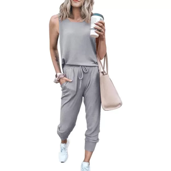 imagePRETTYGARDEN Womens Two Piece Outfit Sleeveless Crewneck Tops with Sweatpants Active Tracksuit Lounge WearLight Grey