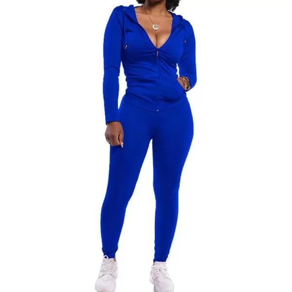 imagePRETTYGARDEN Womens Two Piece Tracksuit Set Long Sleeve Zipper Hoodie Jacket with Sweatpants Sweatsuit Jogger Workout SetBlue