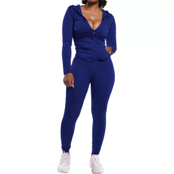 imagePRETTYGARDEN Womens Two Piece Tracksuit Set Long Sleeve Zipper Hoodie Jacket with Sweatpants Sweatsuit Jogger Workout SetDark Blue