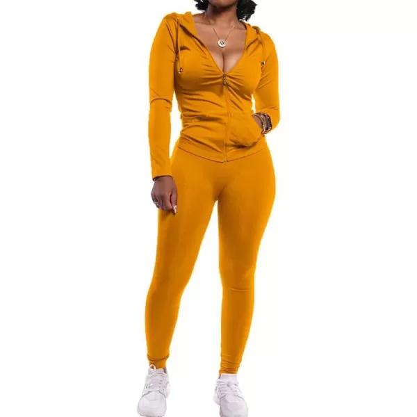 imagePRETTYGARDEN Womens Two Piece Tracksuit Set Long Sleeve Zipper Hoodie Jacket with Sweatpants Sweatsuit Jogger Workout SetDark Orange