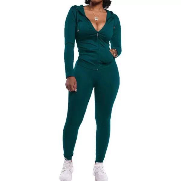 imagePRETTYGARDEN Womens Two Piece Tracksuit Set Long Sleeve Zipper Hoodie Jacket with Sweatpants Sweatsuit Jogger Workout SetGreen