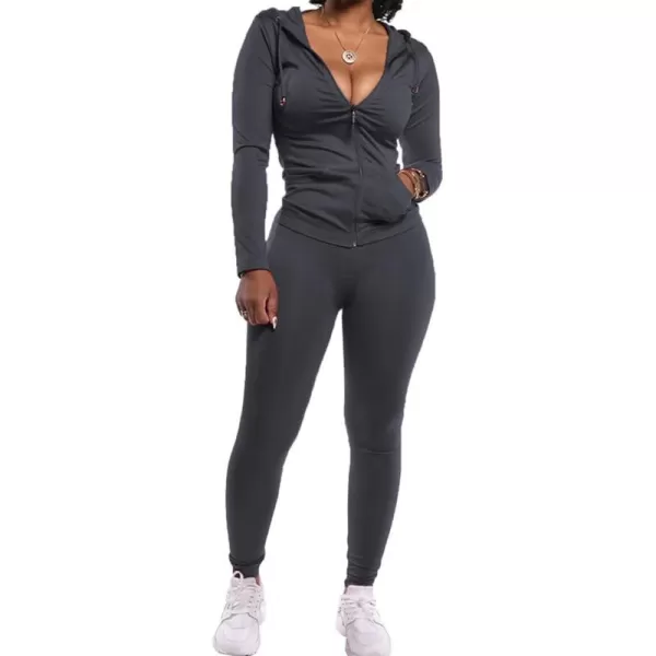 imagePRETTYGARDEN Womens Two Piece Tracksuit Set Long Sleeve Zipper Hoodie Jacket with Sweatpants Sweatsuit Jogger Workout SetGrey