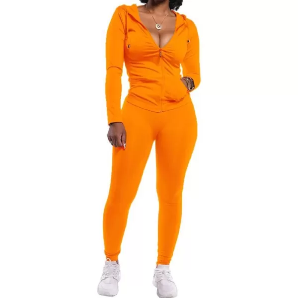 imagePRETTYGARDEN Womens Two Piece Tracksuit Set Long Sleeve Zipper Hoodie Jacket with Sweatpants Sweatsuit Jogger Workout SetOrange