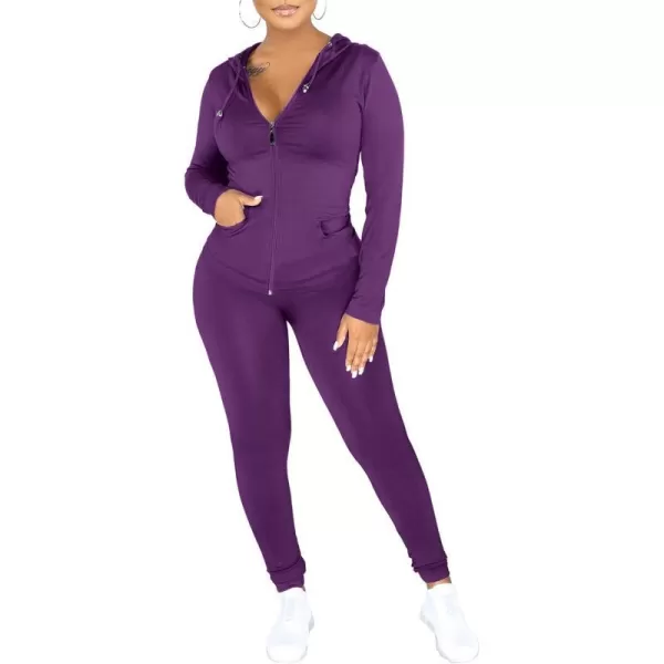 imagePRETTYGARDEN Womens Two Piece Tracksuit Set Long Sleeve Zipper Hoodie Jacket with Sweatpants Sweatsuit Jogger Workout SetPurple