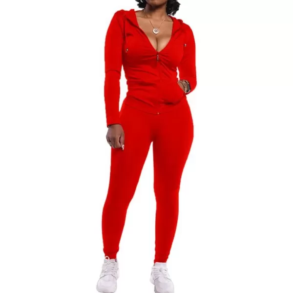 imagePRETTYGARDEN Womens Two Piece Tracksuit Set Long Sleeve Zipper Hoodie Jacket with Sweatpants Sweatsuit Jogger Workout SetRed