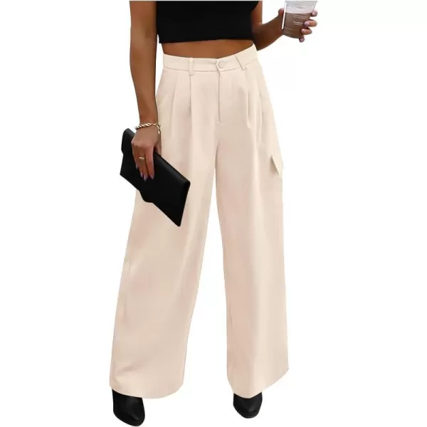 imagePRETTYGARDEN Womens Wide Leg Cargo Pants High Waist Business Casual Trousers Pant with PocketsBeige