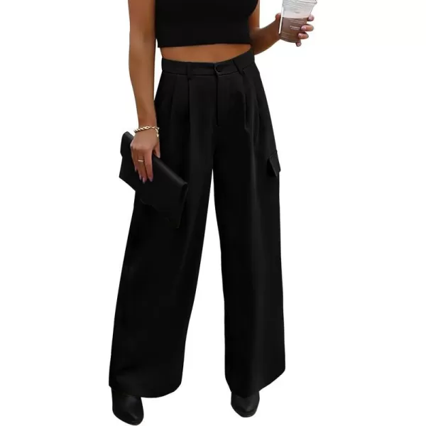 imagePRETTYGARDEN Womens Wide Leg Cargo Pants High Waist Business Casual Trousers Pant with PocketsBlack