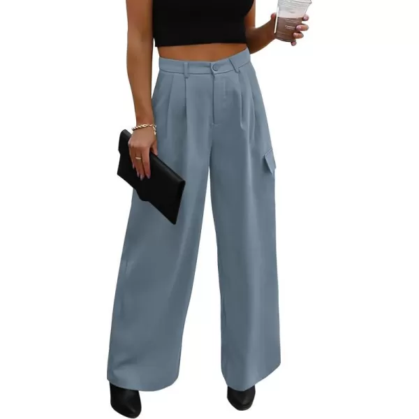 imagePRETTYGARDEN Womens Wide Leg Cargo Pants High Waist Business Casual Trousers Pant with PocketsGrey Blue