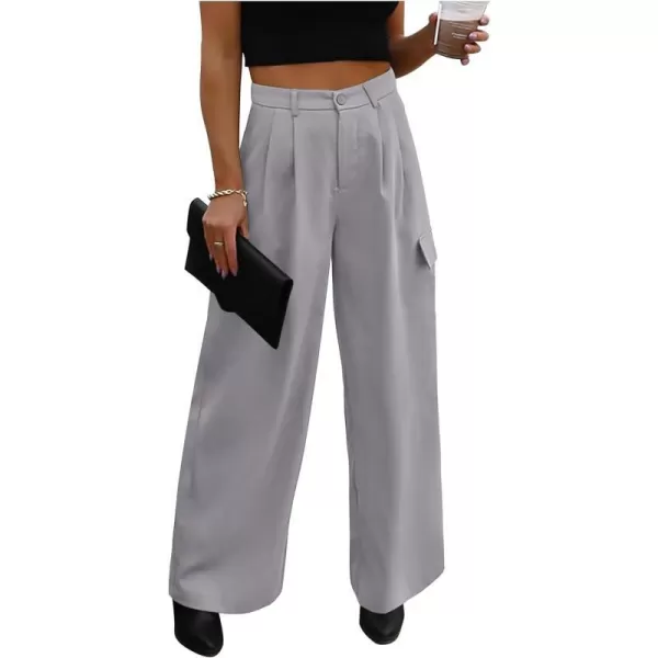 imagePRETTYGARDEN Womens Wide Leg Cargo Pants High Waist Business Casual Trousers Pant with PocketsLight Grey