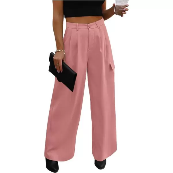 imagePRETTYGARDEN Womens Wide Leg Cargo Pants High Waist Business Casual Trousers Pant with PocketsPink