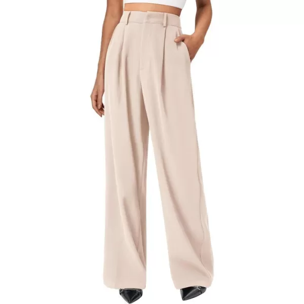 imagePRETTYGARDEN Womens Wide Leg Suit Pants Loose Fit High Elastic Waisted Business Casual Long Trousers PantBeige