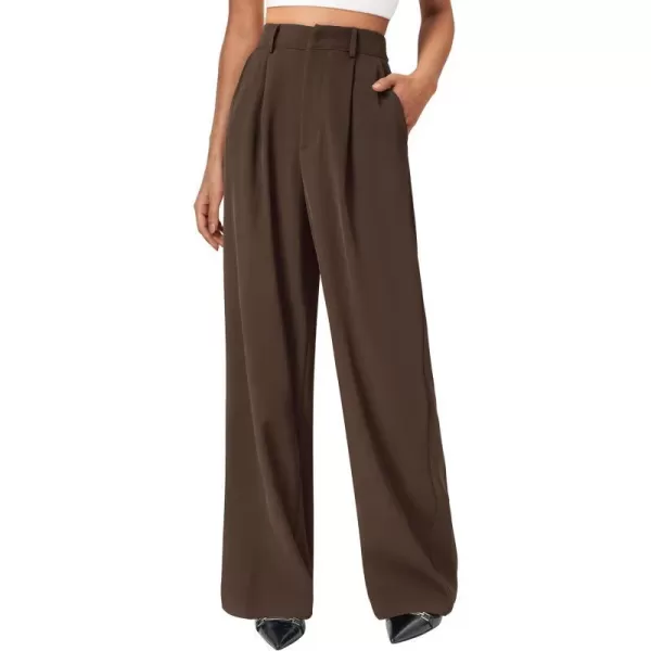 imagePRETTYGARDEN Womens Wide Leg Suit Pants Loose Fit High Elastic Waisted Business Casual Long Trousers PantCoffee