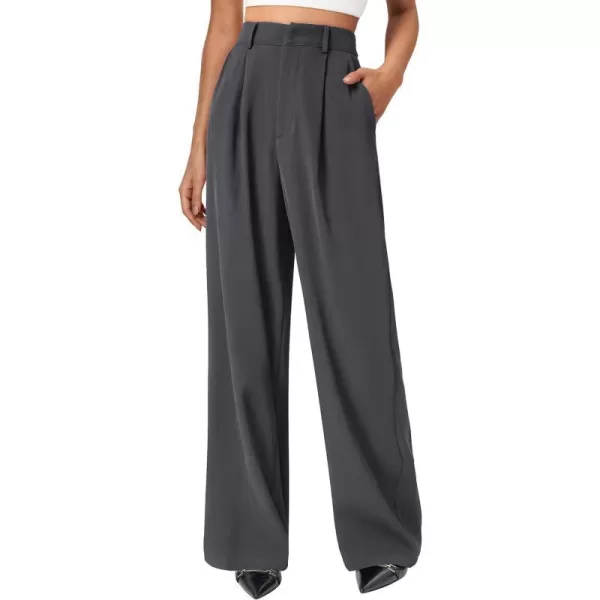 imagePRETTYGARDEN Womens Wide Leg Suit Pants Loose Fit High Elastic Waisted Business Casual Long Trousers PantDark Grey