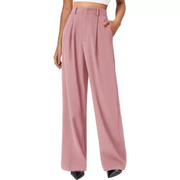 imagePRETTYGARDEN Womens Wide Leg Suit Pants Loose Fit High Elastic Waisted Business Casual Long Trousers PantPink