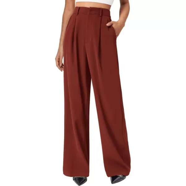 imagePRETTYGARDEN Womens Wide Leg Suit Pants Loose Fit High Elastic Waisted Business Casual Long Trousers PantRust Red