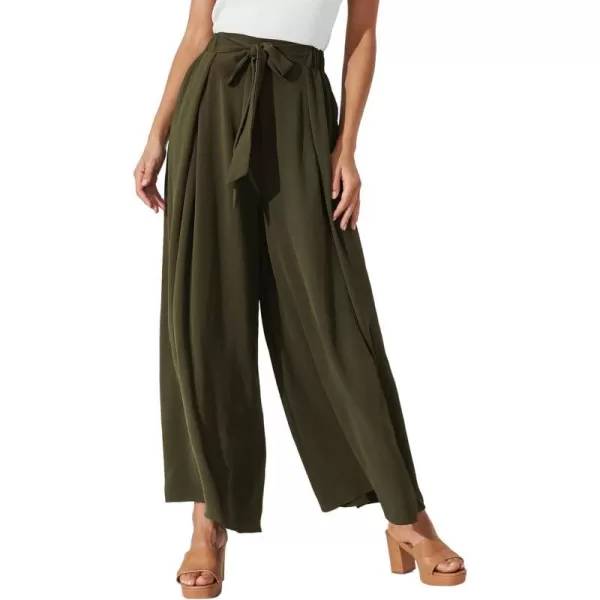 imagePRETTYGARDEN Womens Wide Leg Work Pants Business Casual High Waisted Loose Palazzo Trouser Summer ClothesArmy Green
