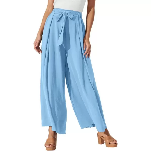 imagePRETTYGARDEN Womens Wide Leg Work Pants Business Casual High Waisted Loose Palazzo Trouser Summer ClothesLight Blue