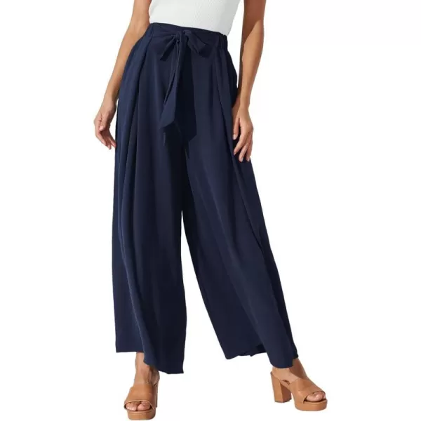 imagePRETTYGARDEN Womens Wide Leg Work Pants Business Casual High Waisted Loose Palazzo Trouser Summer ClothesNavy