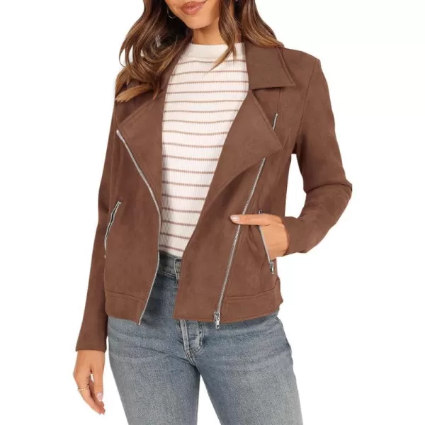 imagePRETTYGARDEN Womens Winter Moto Jacket Faux Suede Long Sleeve Zip Up Pockets Short Coat Y2K Fall Fashion Dressy OuterwearCoffee