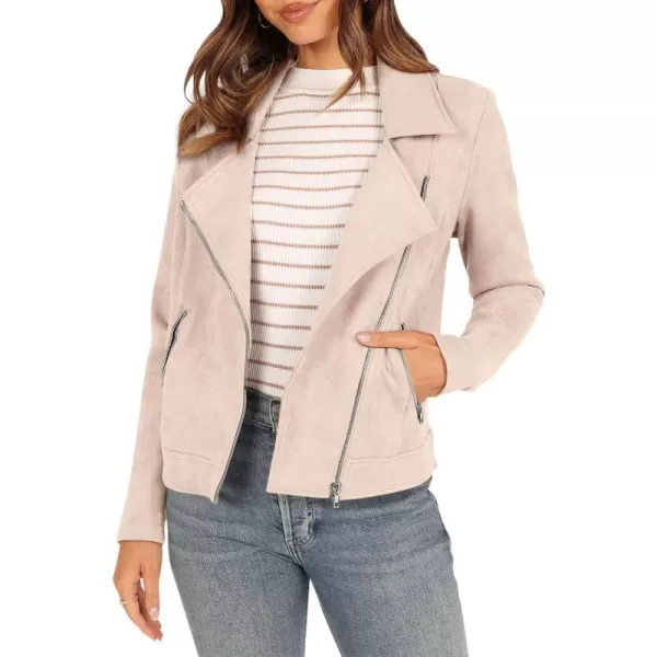 imagePRETTYGARDEN Womens Winter Moto Jacket Faux Suede Long Sleeve Zip Up Pockets Short Coat Y2K Fall Fashion Dressy OuterwearLight Apricot