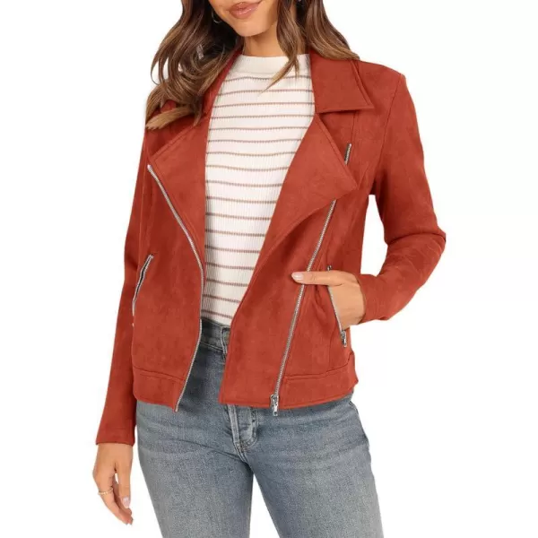 imagePRETTYGARDEN Womens Winter Moto Jacket Faux Suede Long Sleeve Zip Up Pockets Short Coat Y2K Fall Fashion Dressy OuterwearRust Red