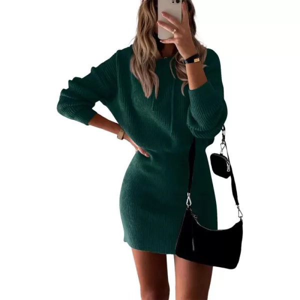 imagePRETTYGARDEN Womens Winter Rib Knit Pullover Sweater 2023 Fashion Fall Dresses Long Sleeve Hooded Bodycon DressDark Green