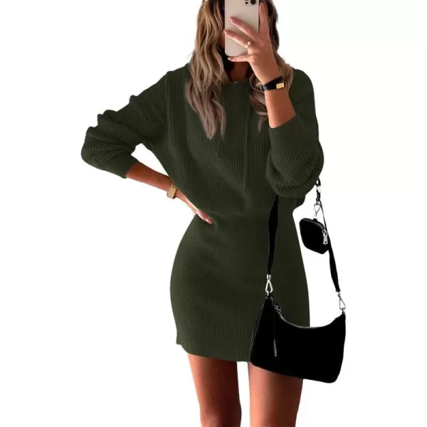 imagePRETTYGARDEN Womens Winter Rib Knit Pullover Sweater 2023 Fashion Fall Dresses Long Sleeve Hooded Bodycon DressGreen