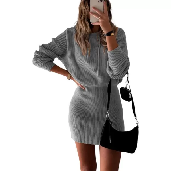 imagePRETTYGARDEN Womens Winter Rib Knit Pullover Sweater 2023 Fashion Fall Dresses Long Sleeve Hooded Bodycon DressGrey