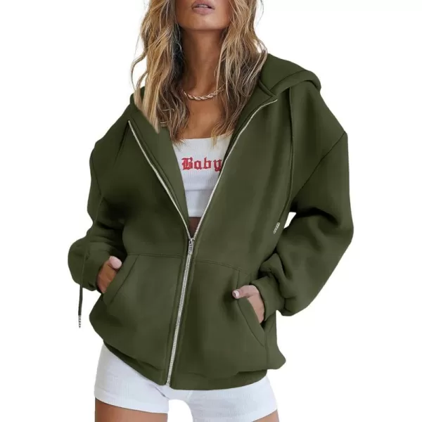imagePRETTYGARDEN Womens Zip Up Y2K Hoodies Casual Long Sleeve Track Jackets With PocketsArmy Green