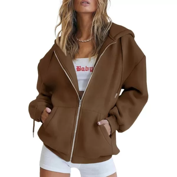imagePRETTYGARDEN Womens Zip Up Y2K Hoodies Casual Long Sleeve Track Jackets With PocketsBrown