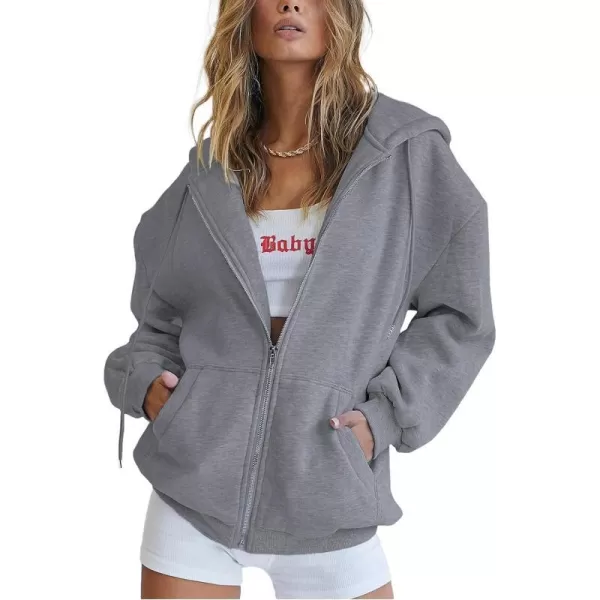 imagePRETTYGARDEN Womens Zip Up Y2K Hoodies Casual Long Sleeve Track Jackets With PocketsDark Grey