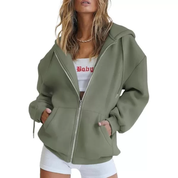 imagePRETTYGARDEN Womens Zip Up Y2K Hoodies Casual Long Sleeve Track Jackets With PocketsGrey Green