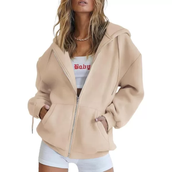 imagePRETTYGARDEN Womens Zip Up Y2K Hoodies Casual Long Sleeve Track Jackets With PocketsLight Khaki