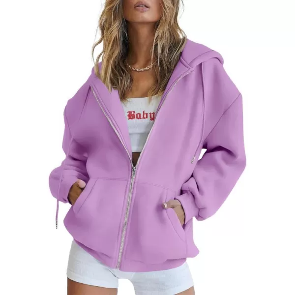 imagePRETTYGARDEN Womens Zip Up Y2K Hoodies Casual Long Sleeve Track Jackets With PocketsLight Purple
