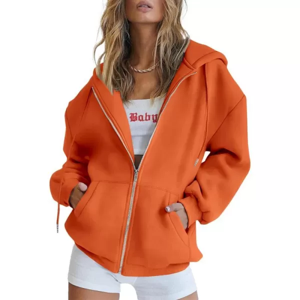 imagePRETTYGARDEN Womens Zip Up Y2K Hoodies Casual Long Sleeve Track Jackets With PocketsOrange