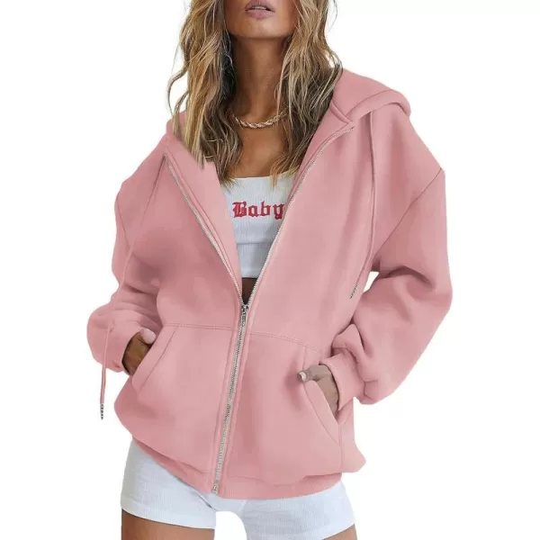 imagePRETTYGARDEN Womens Zip Up Y2K Hoodies Casual Long Sleeve Track Jackets With PocketsPink