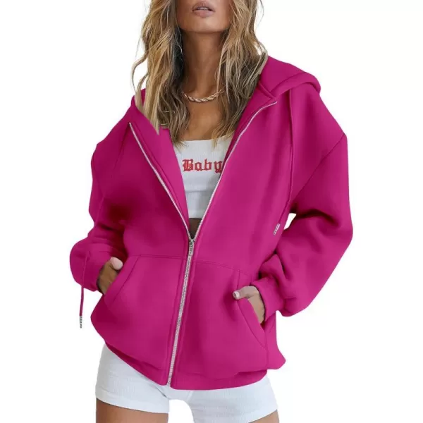 imagePRETTYGARDEN Womens Zip Up Y2K Hoodies Casual Long Sleeve Track Jackets With PocketsRose Red