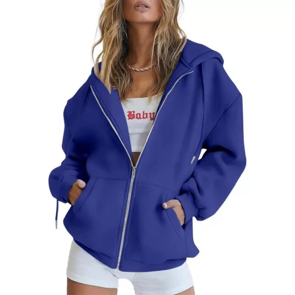 imagePRETTYGARDEN Womens Zip Up Y2K Hoodies Casual Long Sleeve Track Jackets With PocketsRoyal Blue