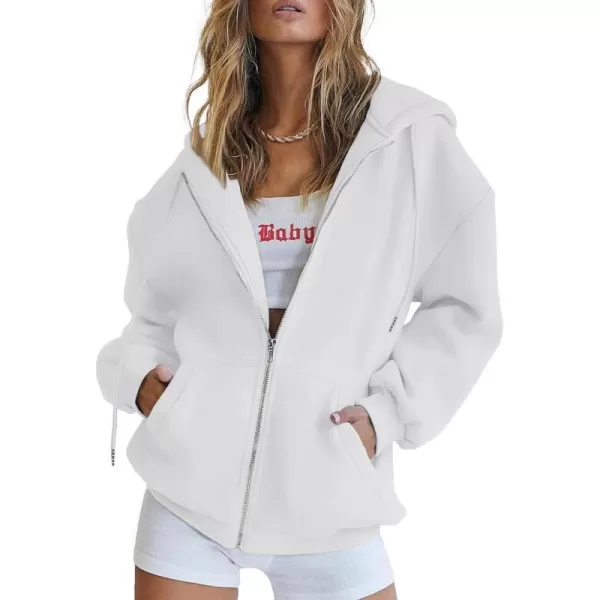 imagePRETTYGARDEN Womens Zip Up Y2K Hoodies Casual Long Sleeve Track Jackets With PocketsWhite