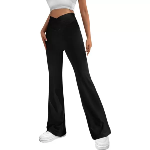 imagePretty Garden Womens Flare Leggings Tummy Control High Waisted Sweatpants Casual Bell Bottom Bootcut Yoga PantsSolid Black