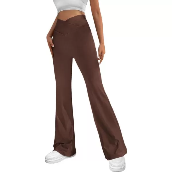 imagePretty Garden Womens Flare Leggings Tummy Control High Waisted Sweatpants Casual Bell Bottom Bootcut Yoga PantsSolid Coffee