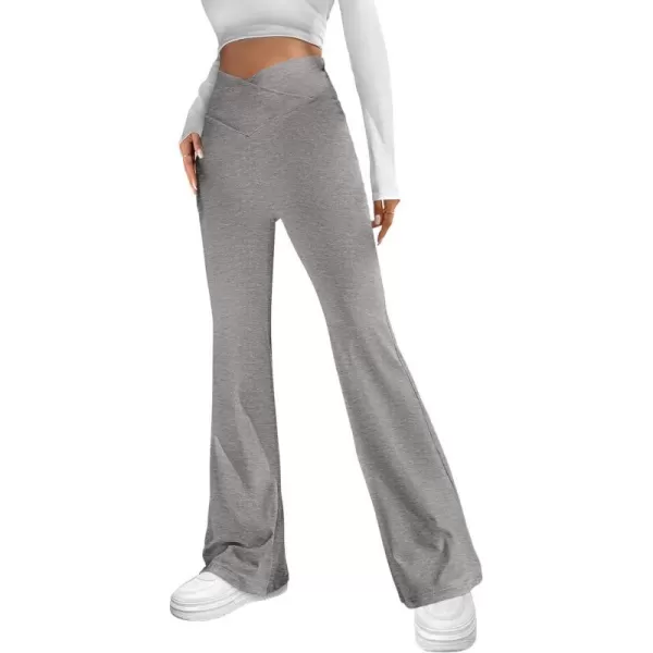 imagePretty Garden Womens Flare Leggings Tummy Control High Waisted Sweatpants Casual Bell Bottom Bootcut Yoga PantsSolid Light Grey